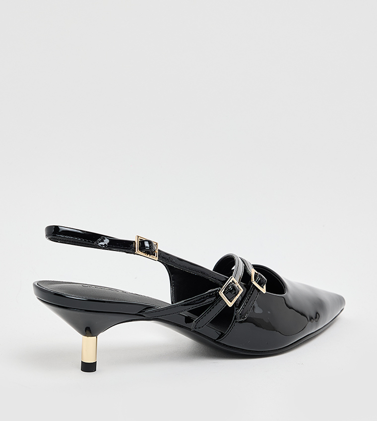 Patent Kitten Heel Slingback Pumps