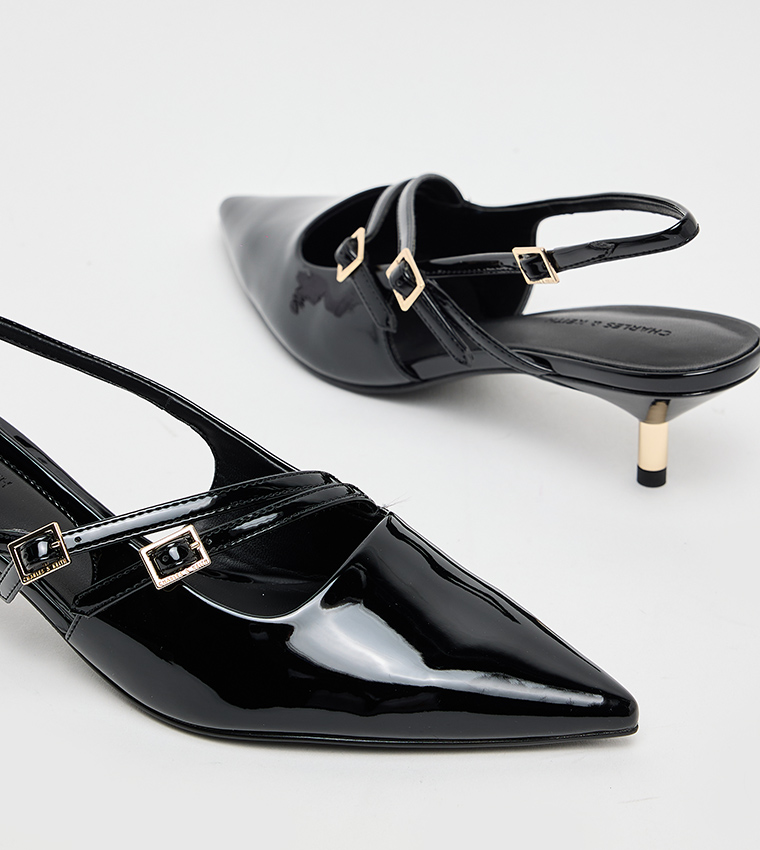 Patent Kitten Heel Slingback Pumps