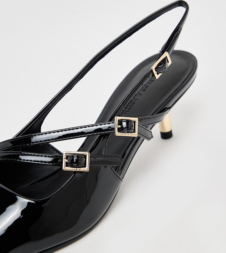 Patent Kitten Heel Slingback Pumps