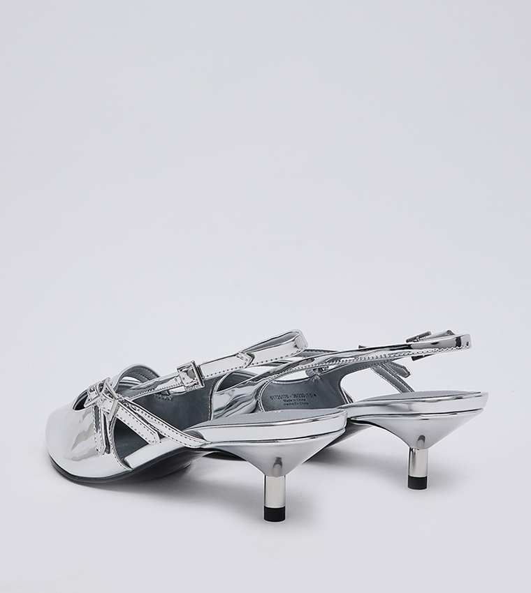 Metallic Buckle Strap Kitten Heel Slingback Pumps