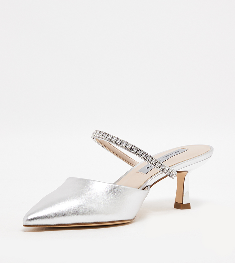 AMBROSIA Metallic Gem Embellished Mule Pumps