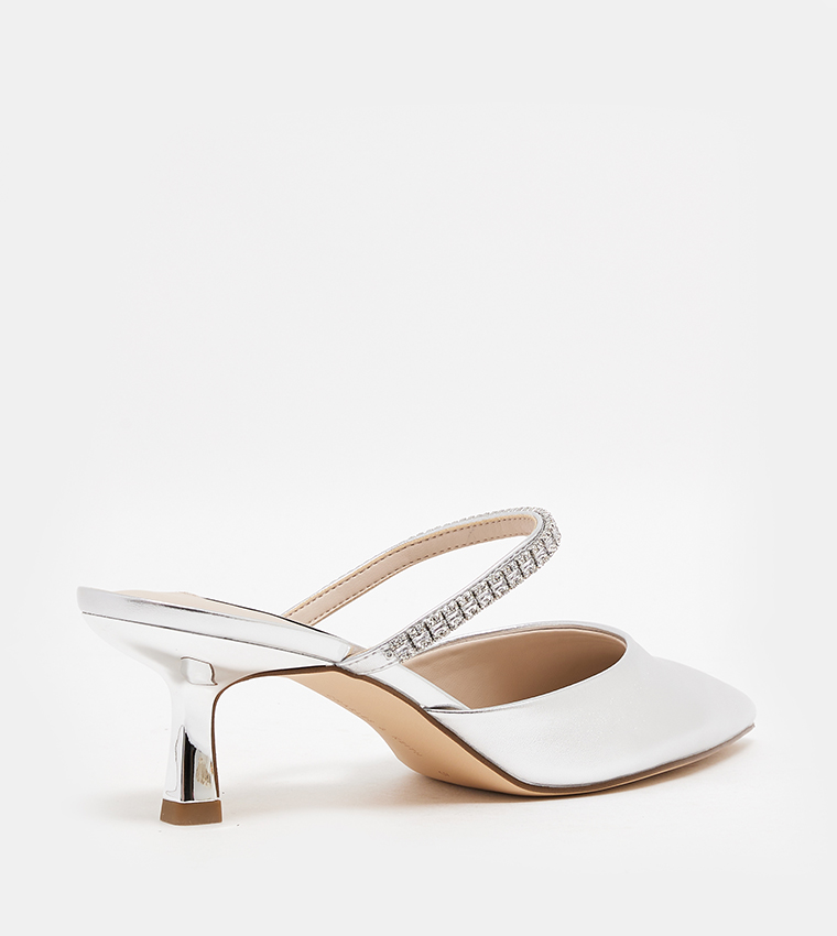 AMBROSIA Metallic Gem Embellished Mule Pumps