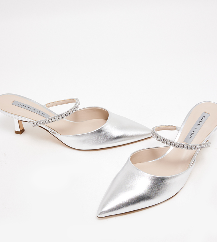 AMBROSIA Metallic Gem Embellished Mule Pumps