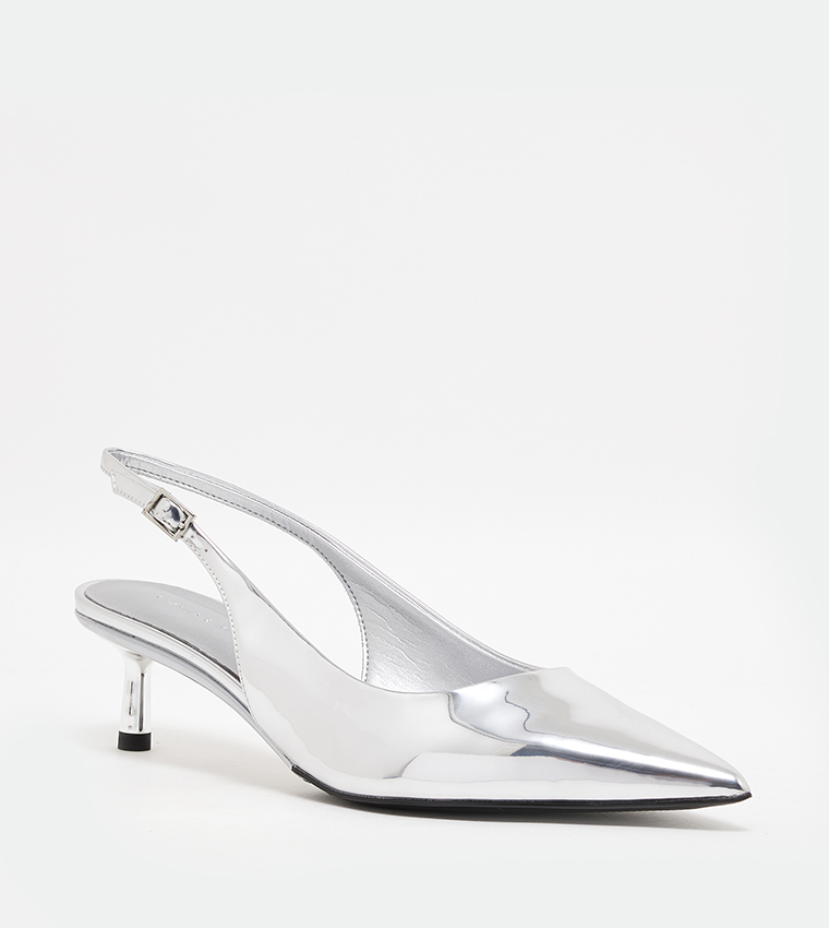 Metallic Pointed Toe Slingback Pumps