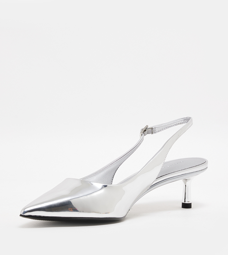 Metallic Pointed Toe Slingback Pumps