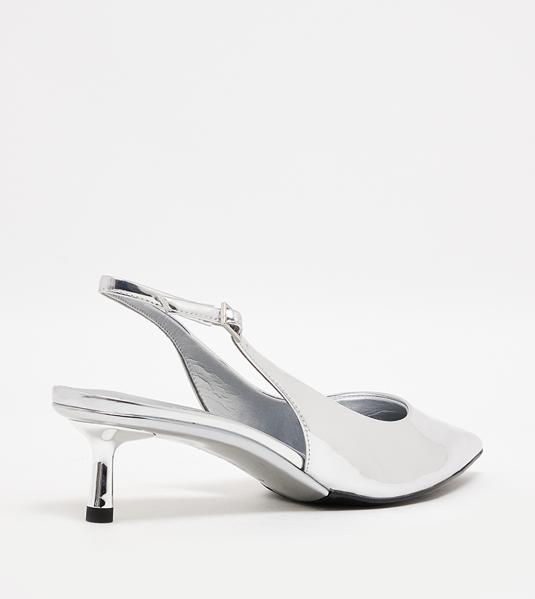 Metallic Pointed Toe Slingback Pumps