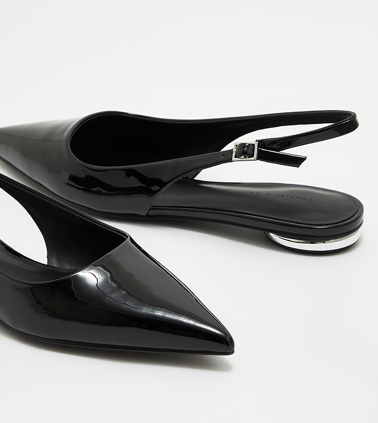 PATENT Pointed Toe Slingback Flats