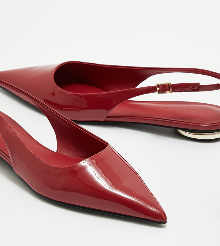 Buy Charles Keith PATENT Pointed Toe Slingback Flats In Red