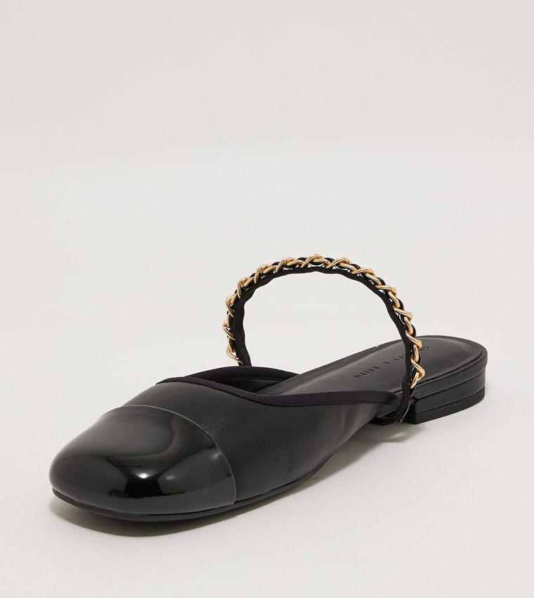 Patent Chain-Strap Mules