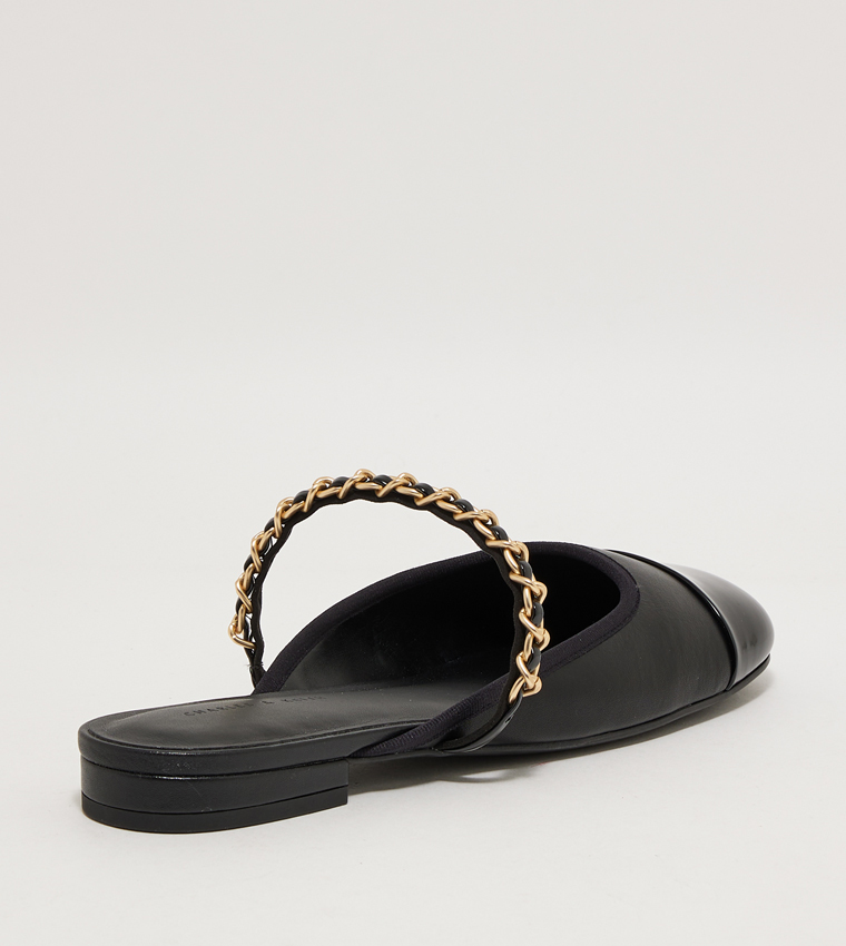 Patent Chain-Strap Mules