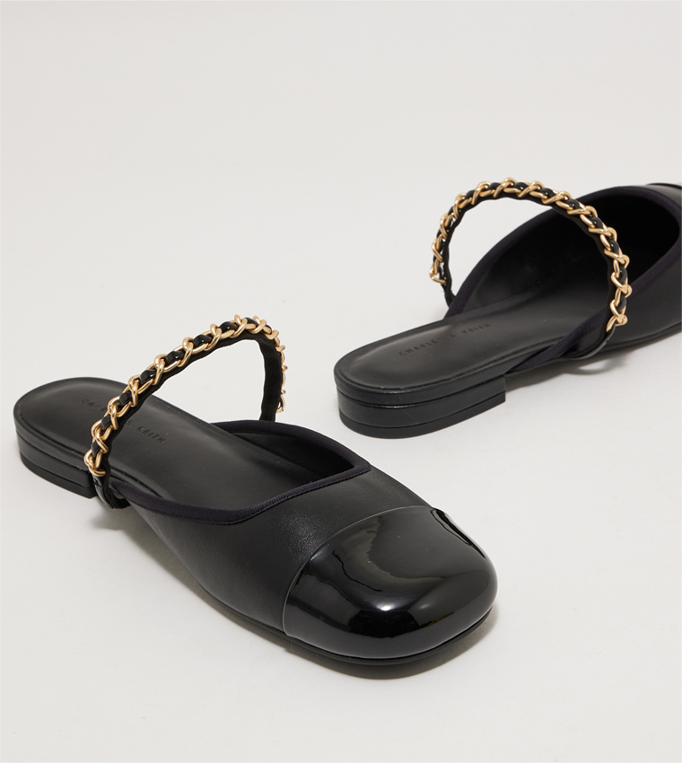 Patent Chain-Strap Mules