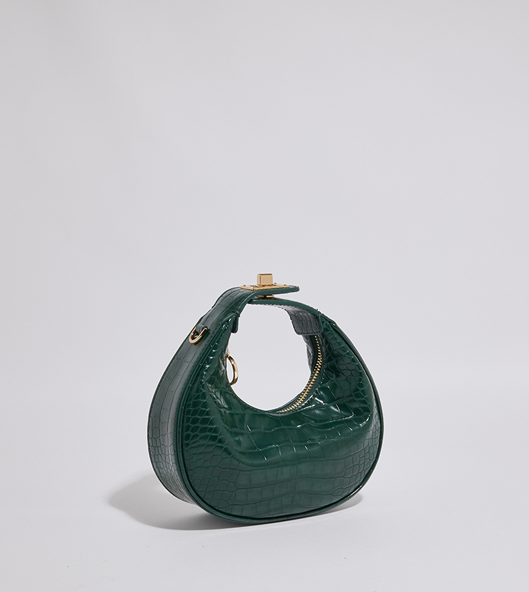 Buy Charles Keith Croc Textured Crescent Mini Bag In Green