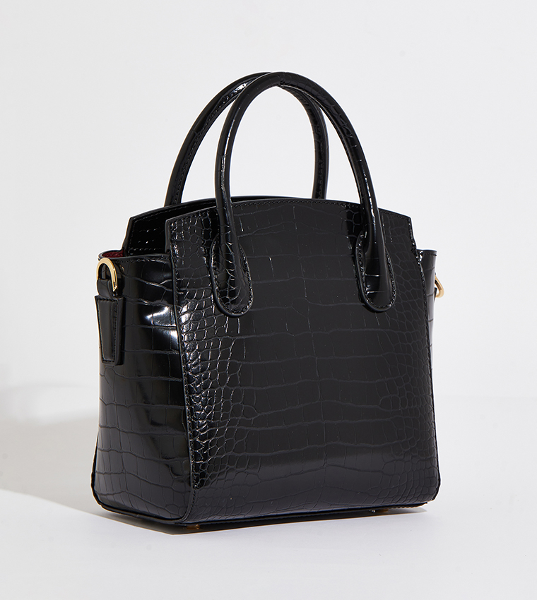 Croc-Effect Trapeze Tote Bag 