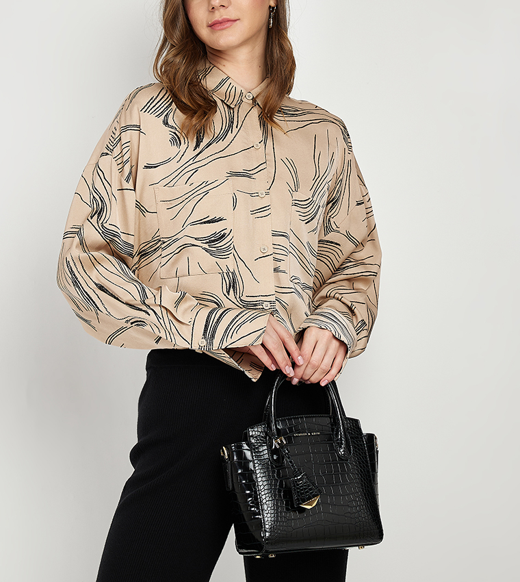Croc-Effect Trapeze Tote Bag 