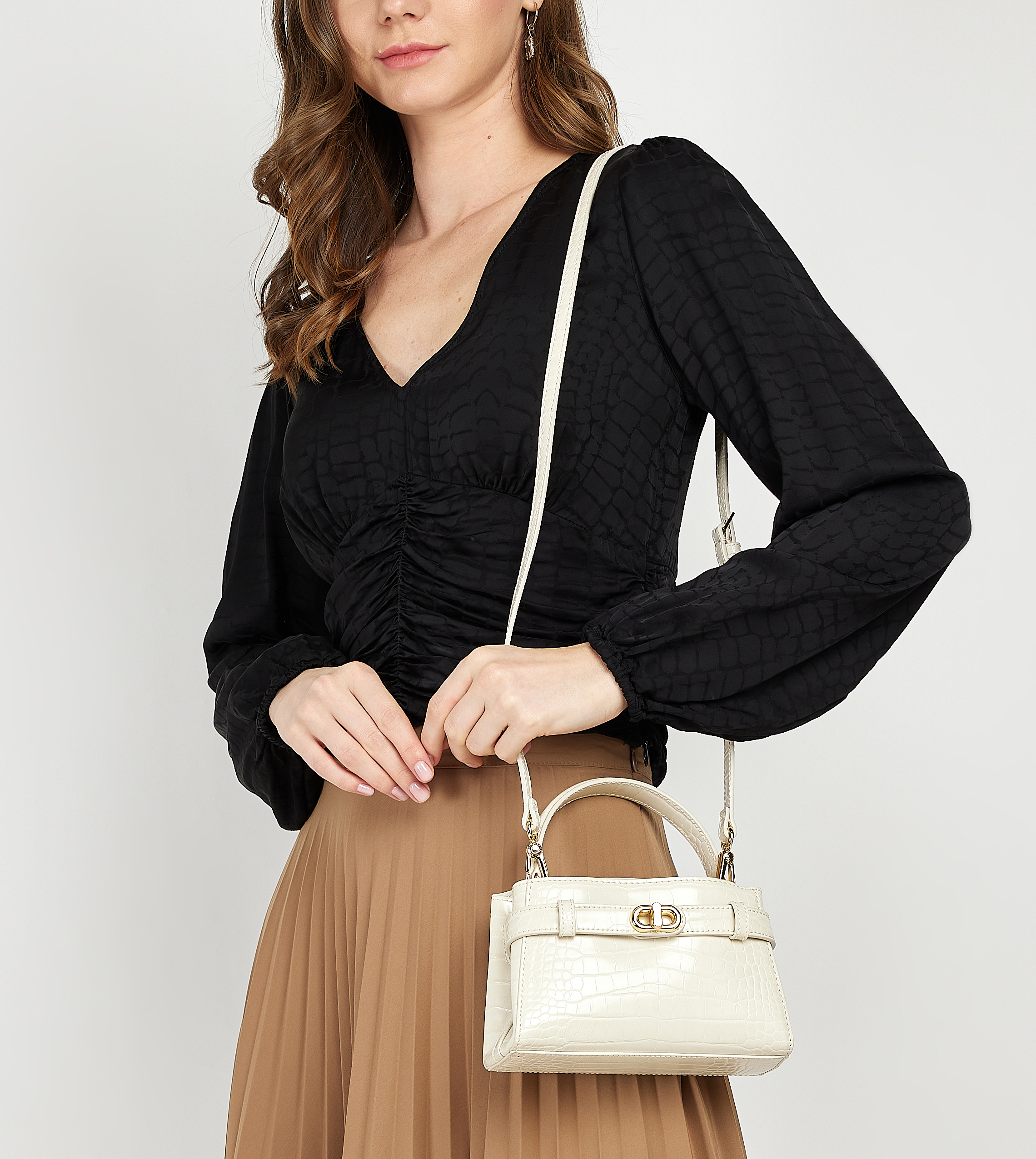 AUBRIELLE Croc Textured Satchel Bag