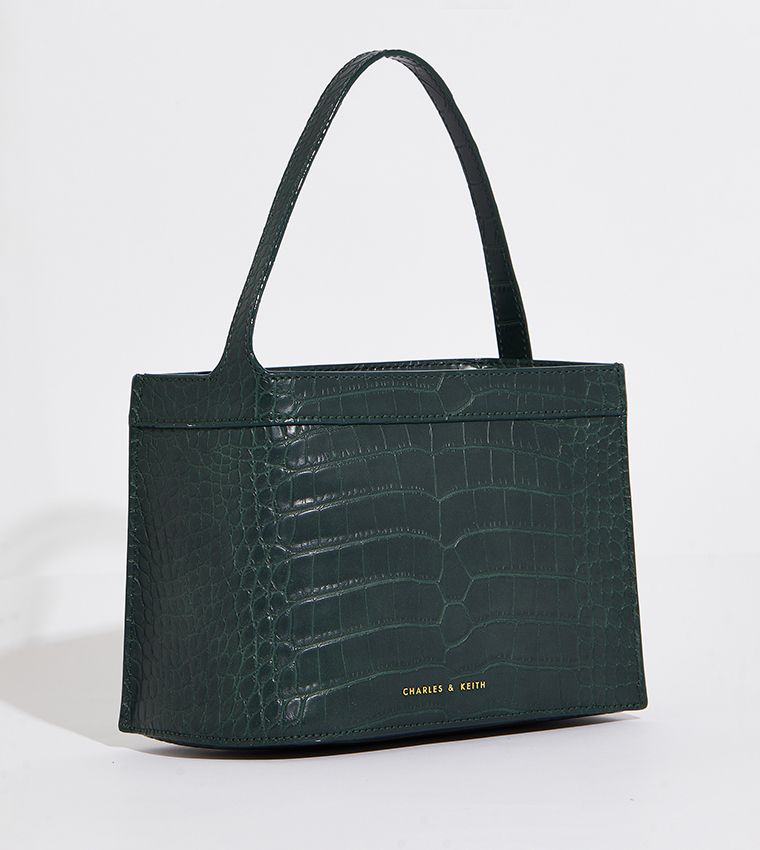 Croc Textured Metallic Accent Top Handle Bag