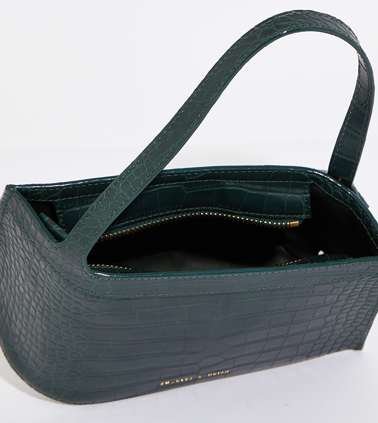 Croc Textured Metallic Accent Top Handle Bag