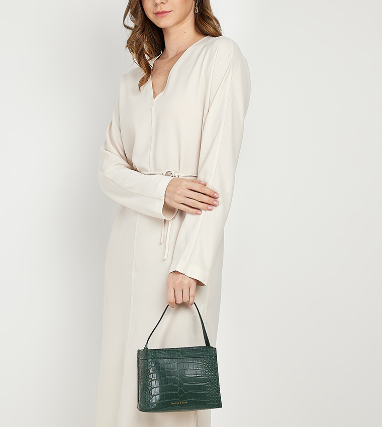 Croc Textured Metallic Accent Top Handle Bag