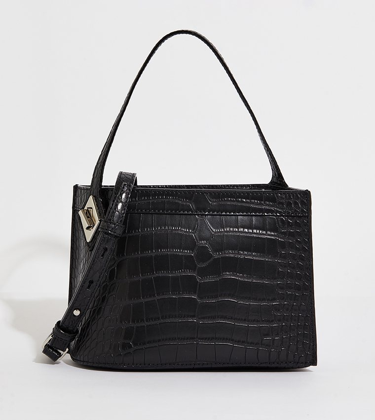Croc Textured Metallic Accent Top Handle Bag
