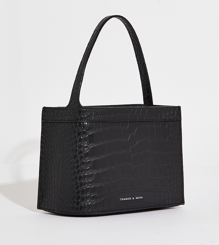 Croc Textured Metallic Accent Top Handle Bag