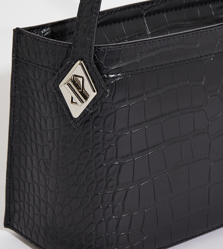 Croc Textured Metallic Accent Top Handle Bag
