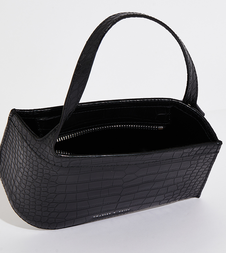 Croc Textured Metallic Accent Top Handle Bag