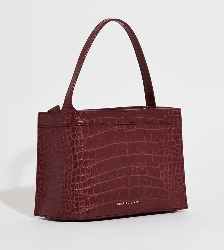 Buy Charles Keith Croc Textured Metallic Accent Top Handle Bag