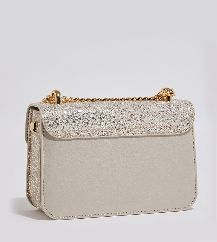 Glittered Push-Lock Crossbody Bag