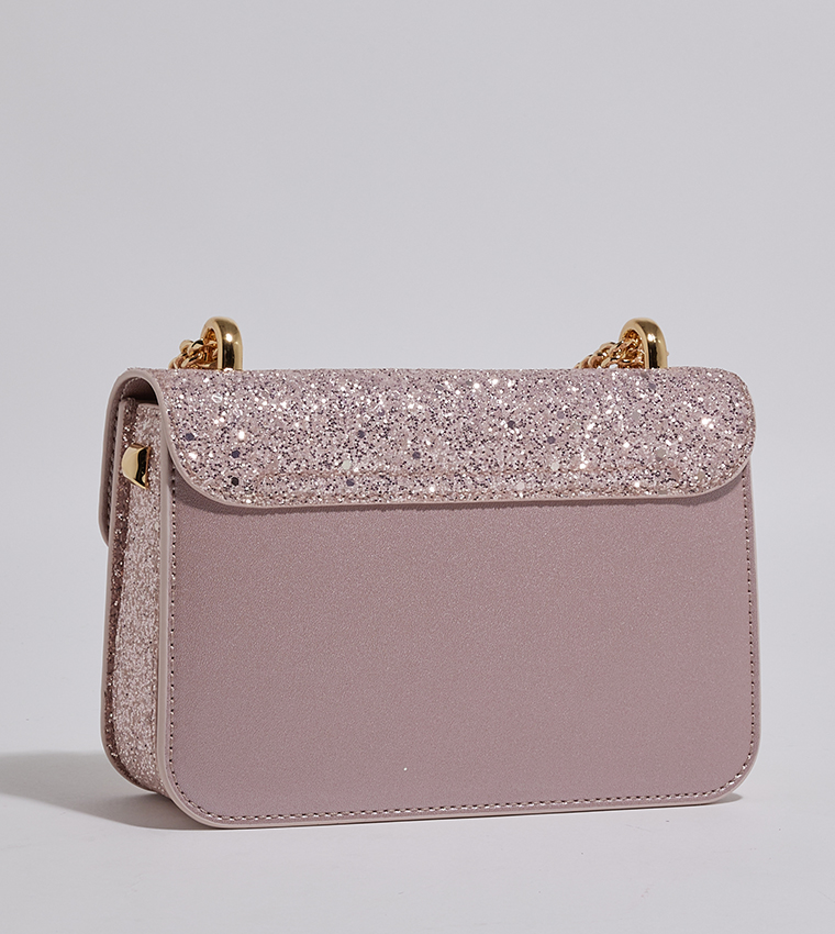 Glittered Push-Lock Crossbody Bag