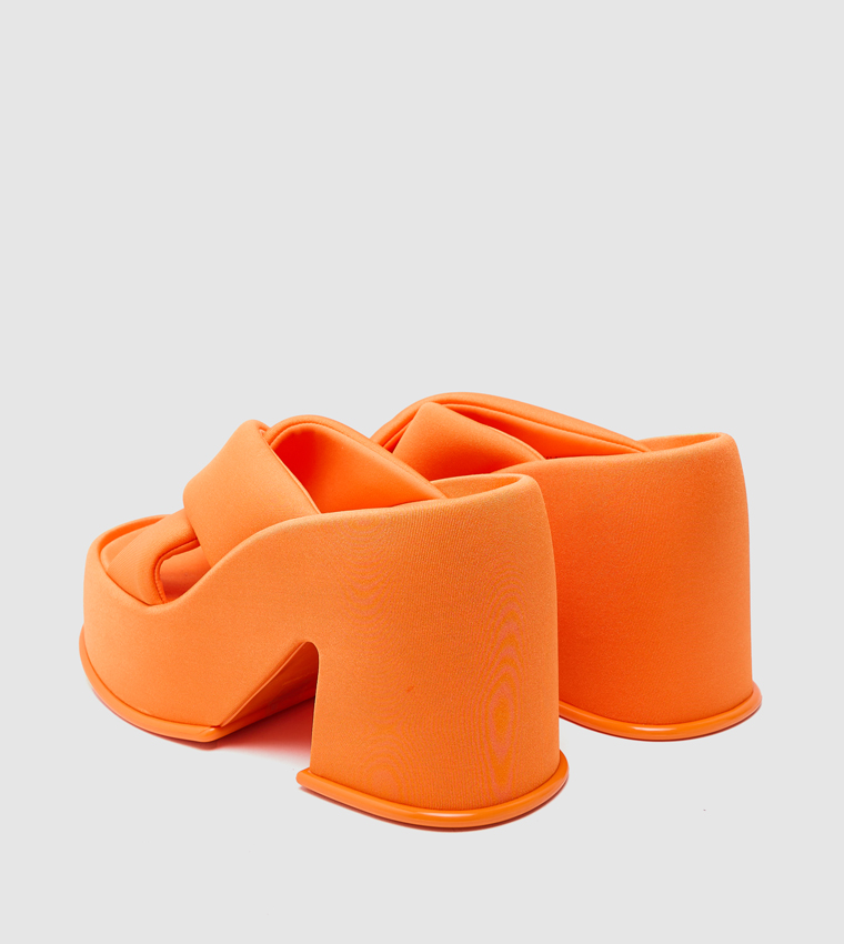 TONI Puffy-Strap Crossover Platform Heel Sandals