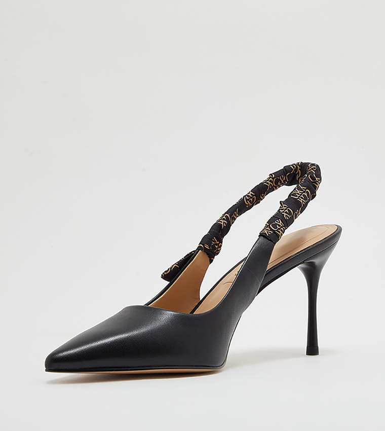 Printed Ruched Slingback Leather Pumps