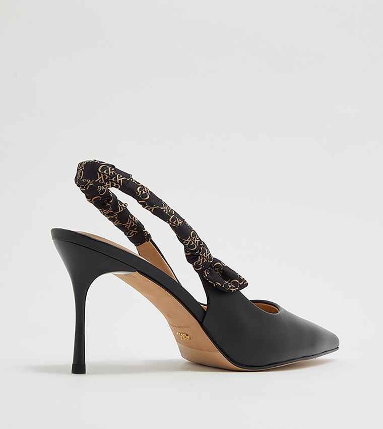 Printed Ruched Slingback Leather Pumps