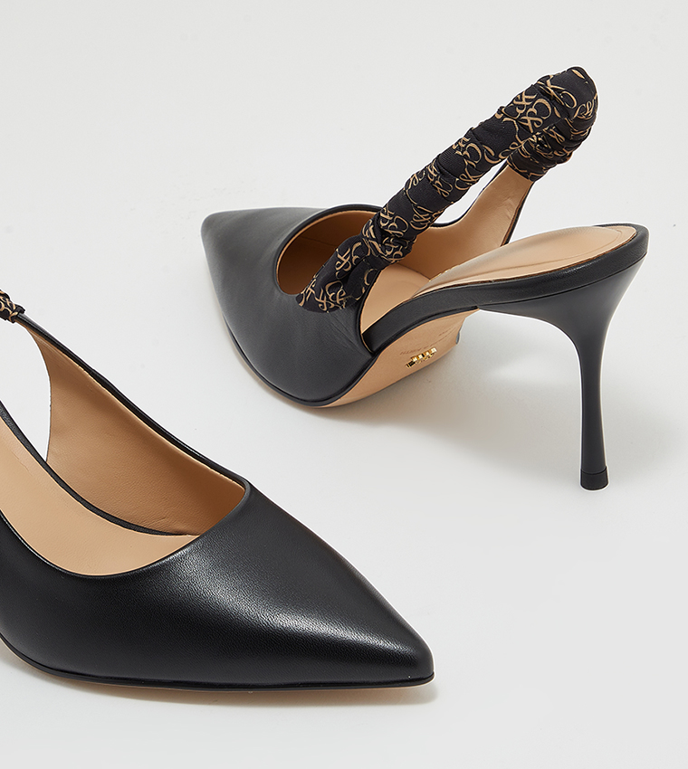Printed Ruched Slingback Leather Pumps
