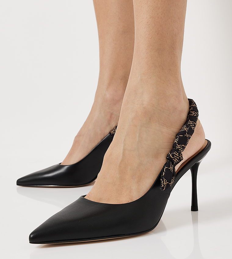 Printed Ruched Slingback Leather Pumps