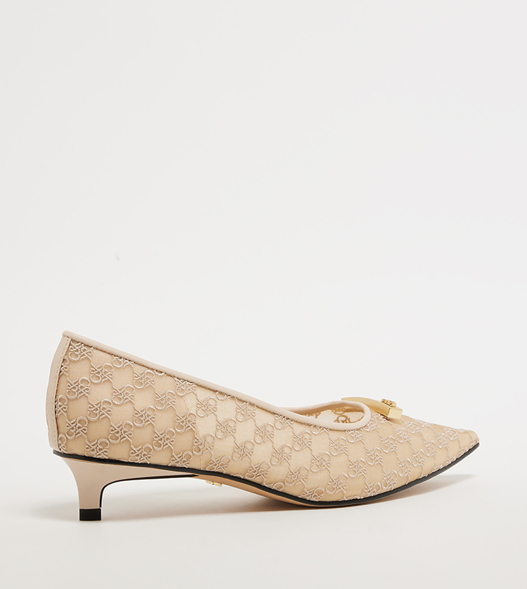 Mesh Kitten-Heel Pumps