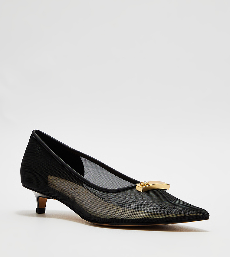 Mesh Kitten-Heel Pumps