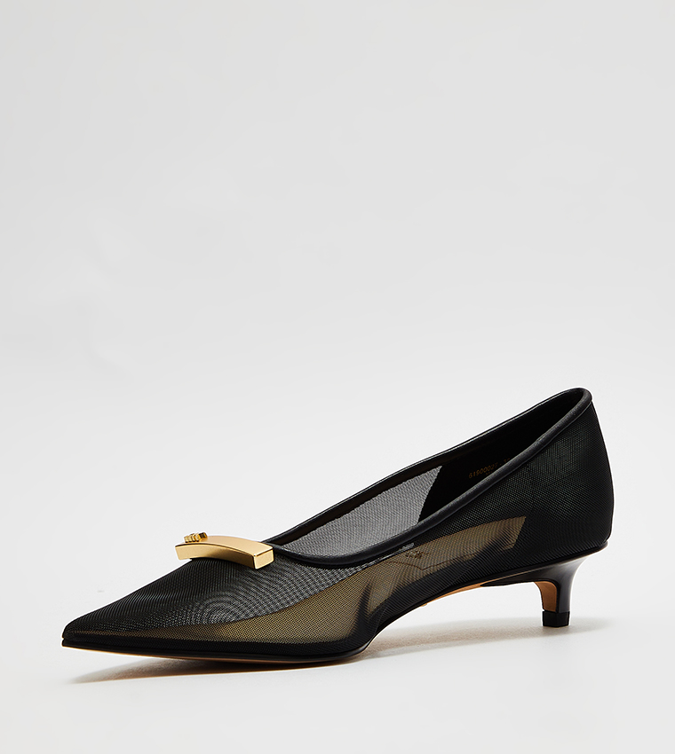Mesh Kitten-Heel Pumps