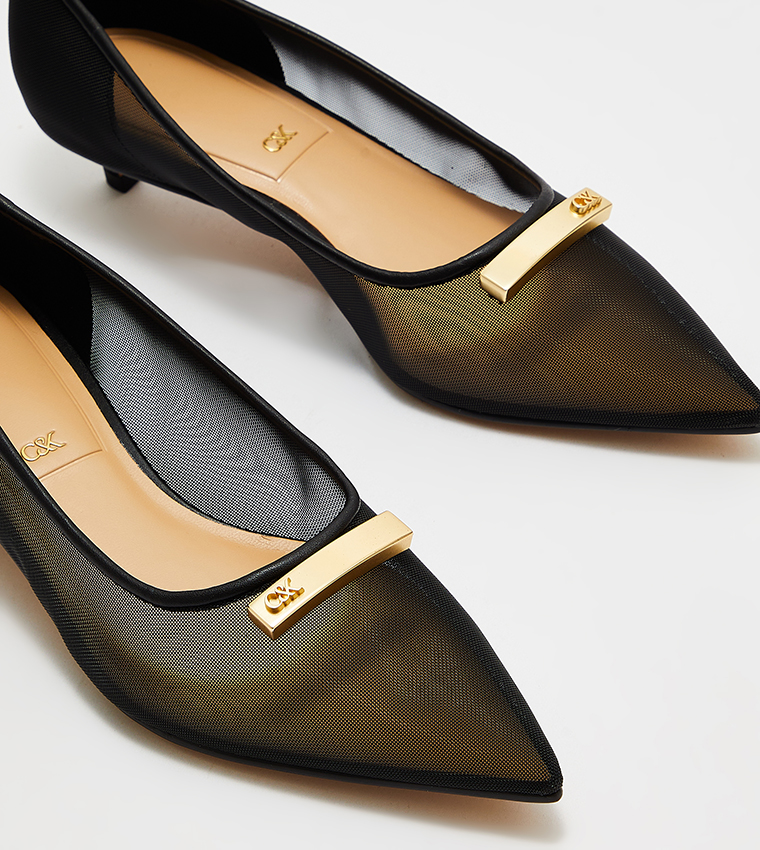 Mesh Kitten-Heel Pumps