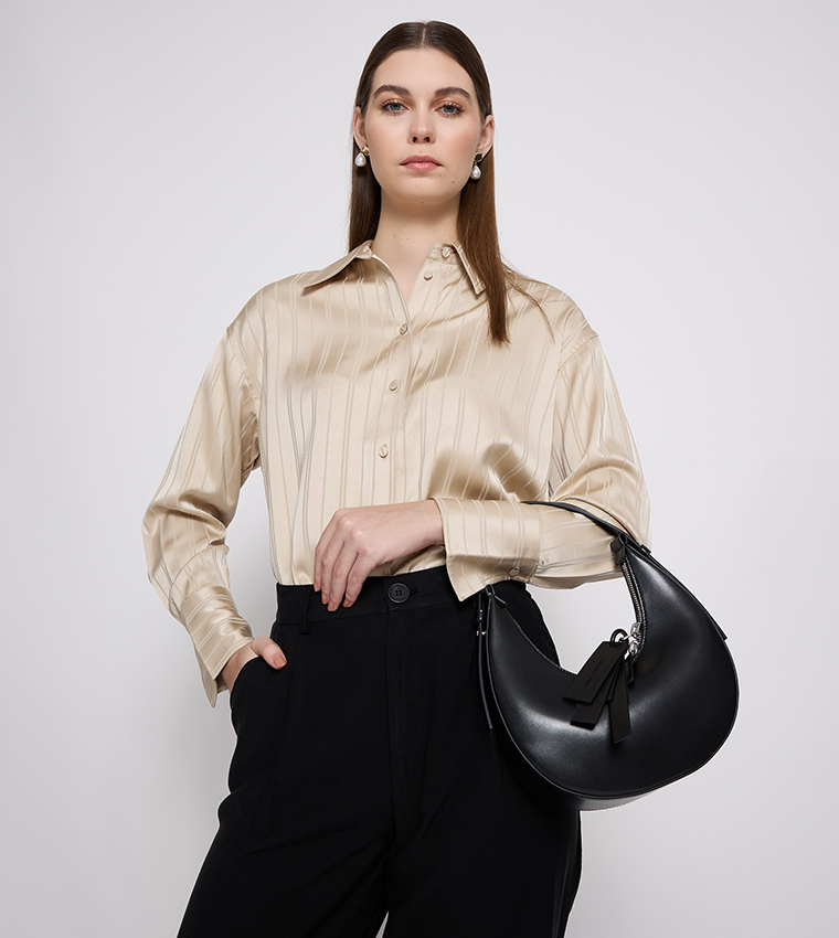Buy Charles & Keith COCKADE Crescent Hobo Bag In Black