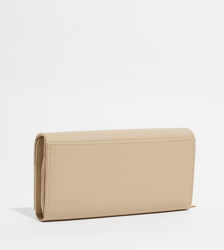 Textured Logo Detail Front Flap Long Wallet