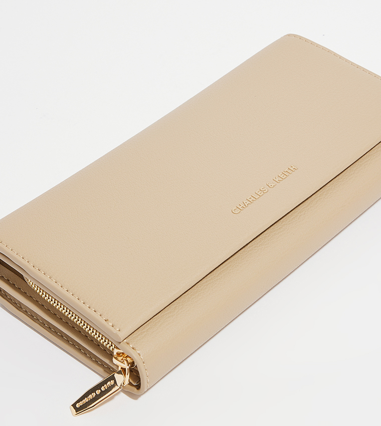 Textured Logo Detail Front Flap Long Wallet