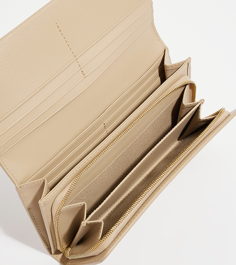 Textured Logo Detail Front Flap Long Wallet
