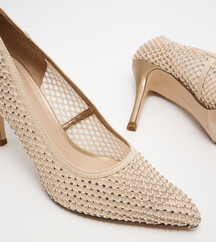 Embellished Mesh Pointed Toe Pumps