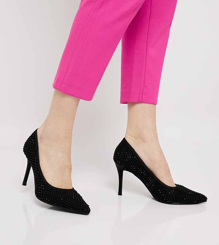 Embellished Mesh Pointed Toe Pumps