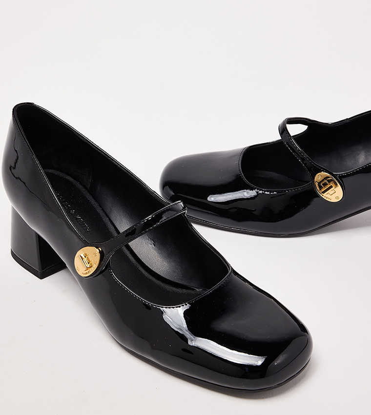 حذاء ماري جين بكعب عريض لامع هتي