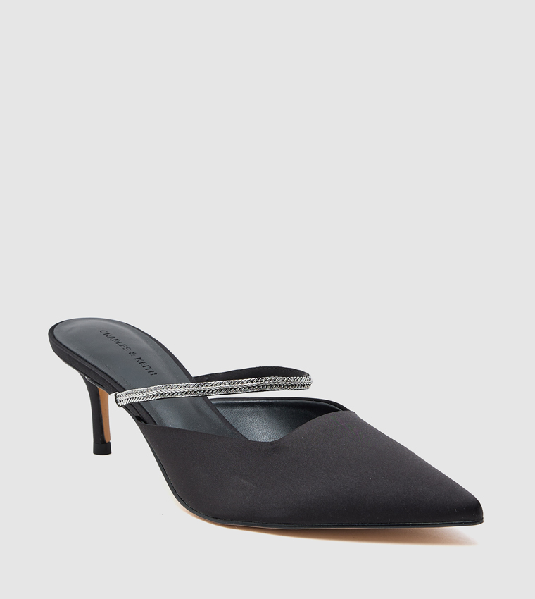 Satin Braided-Strap Pointed Toe Mule Pumps