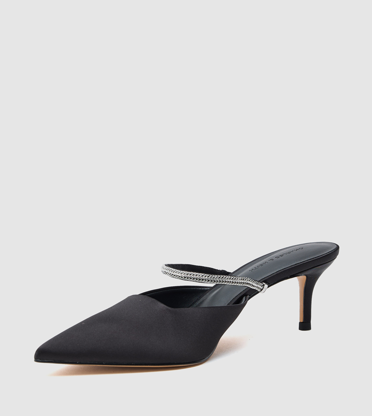 Satin Braided-Strap Pointed Toe Mule Pumps