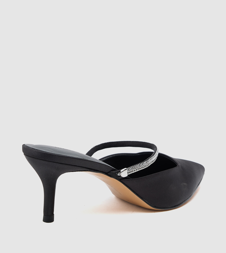 Satin Braided-Strap Pointed Toe Mule Pumps