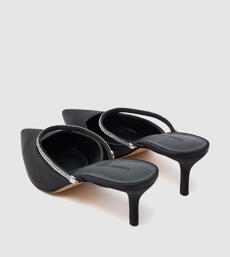 Satin Braided-Strap Pointed Toe Mule Pumps