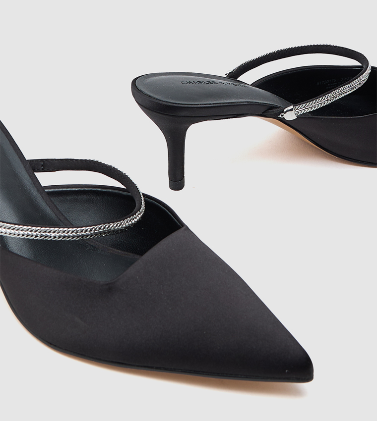 Satin Braided-Strap Pointed Toe Mule Pumps